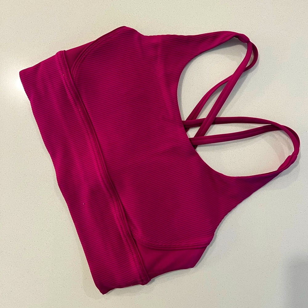 Lululemon Energy Longline Ribbed Bra Medium Support, B-D Cups, Magenta, Size 8